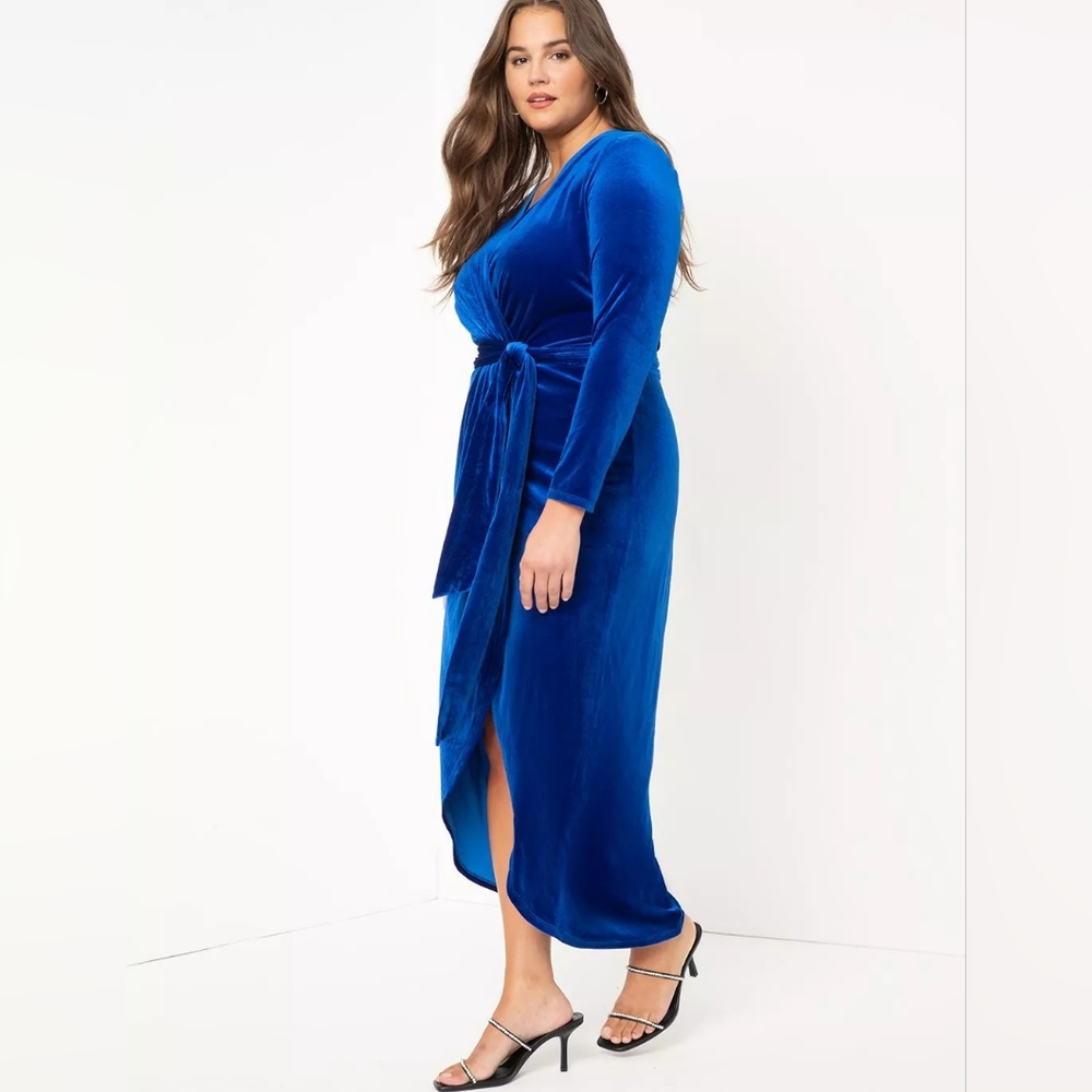 Eloquii Velvet Wrap dress, 24, blue